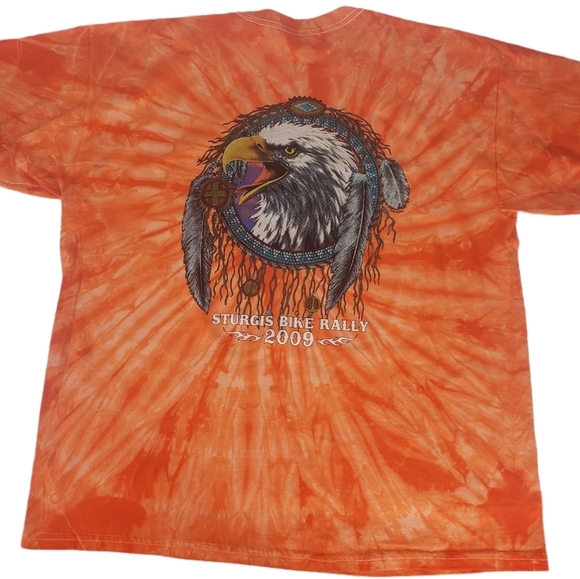 Gildan Other - 2009 Sturgis Motorcycle Rally T-Shirt Sz XL Orange Tie-Dye Eagle Print Bike Week